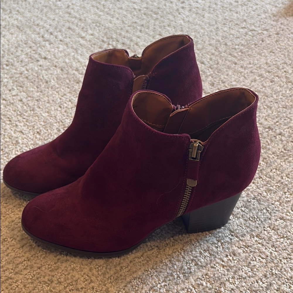 Style & Co Red Ankle Booties with Side Zipper